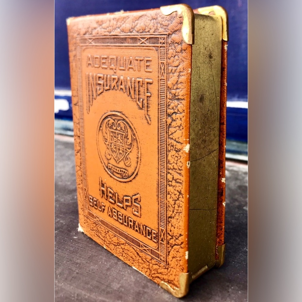 Vintage 1920s Zell ADEQUATE INSURANCE HELPS Self Assurance Thrift Book Coin Bank